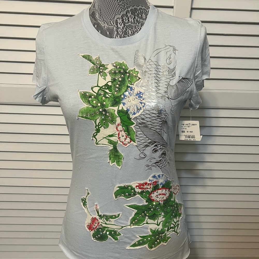 For Love And Liberty Small Bling Rhinestone Koi Top Tee